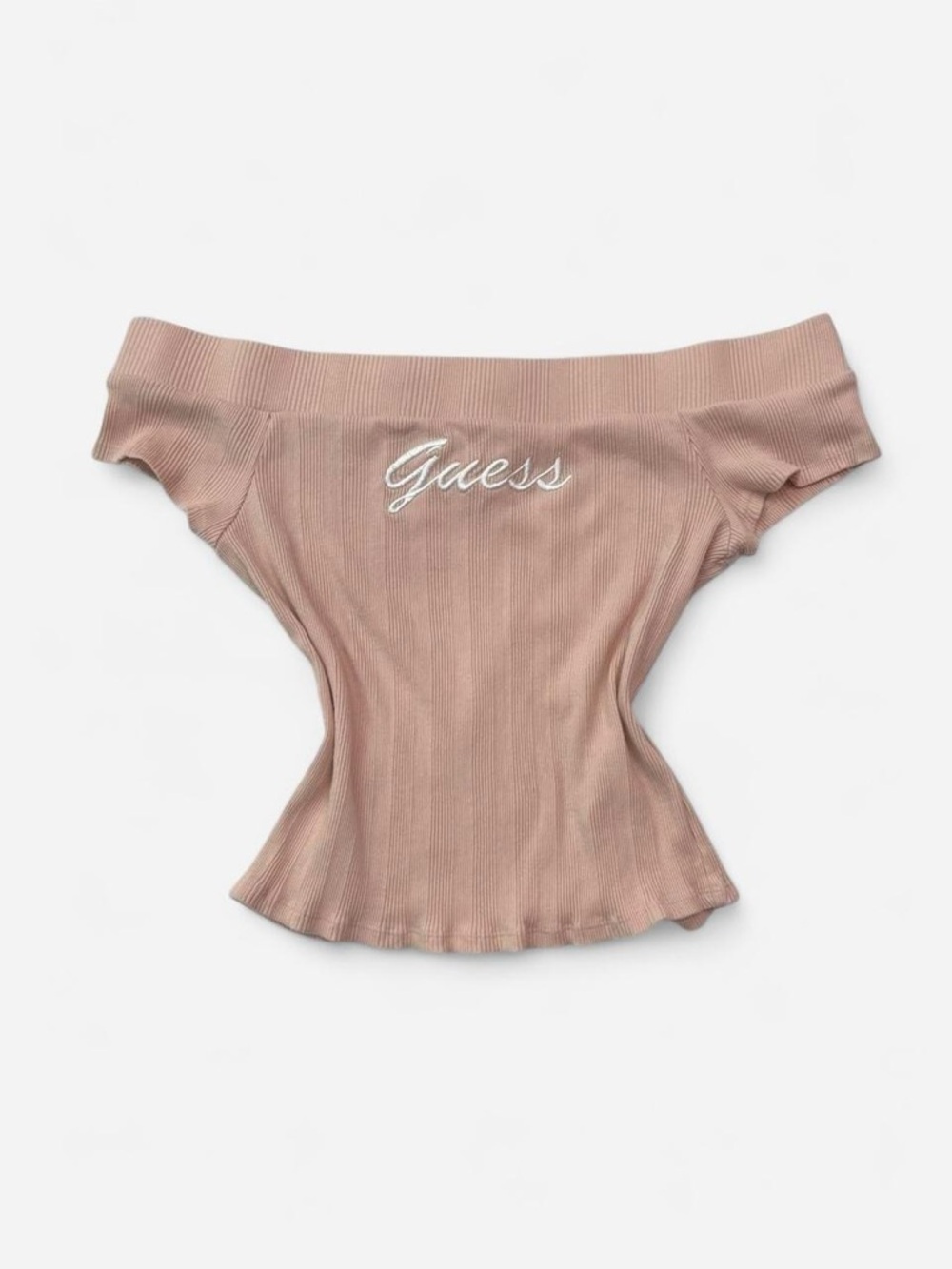 Guess Ribbed Off-Shoulder Bandeau Top in Dusty Rose